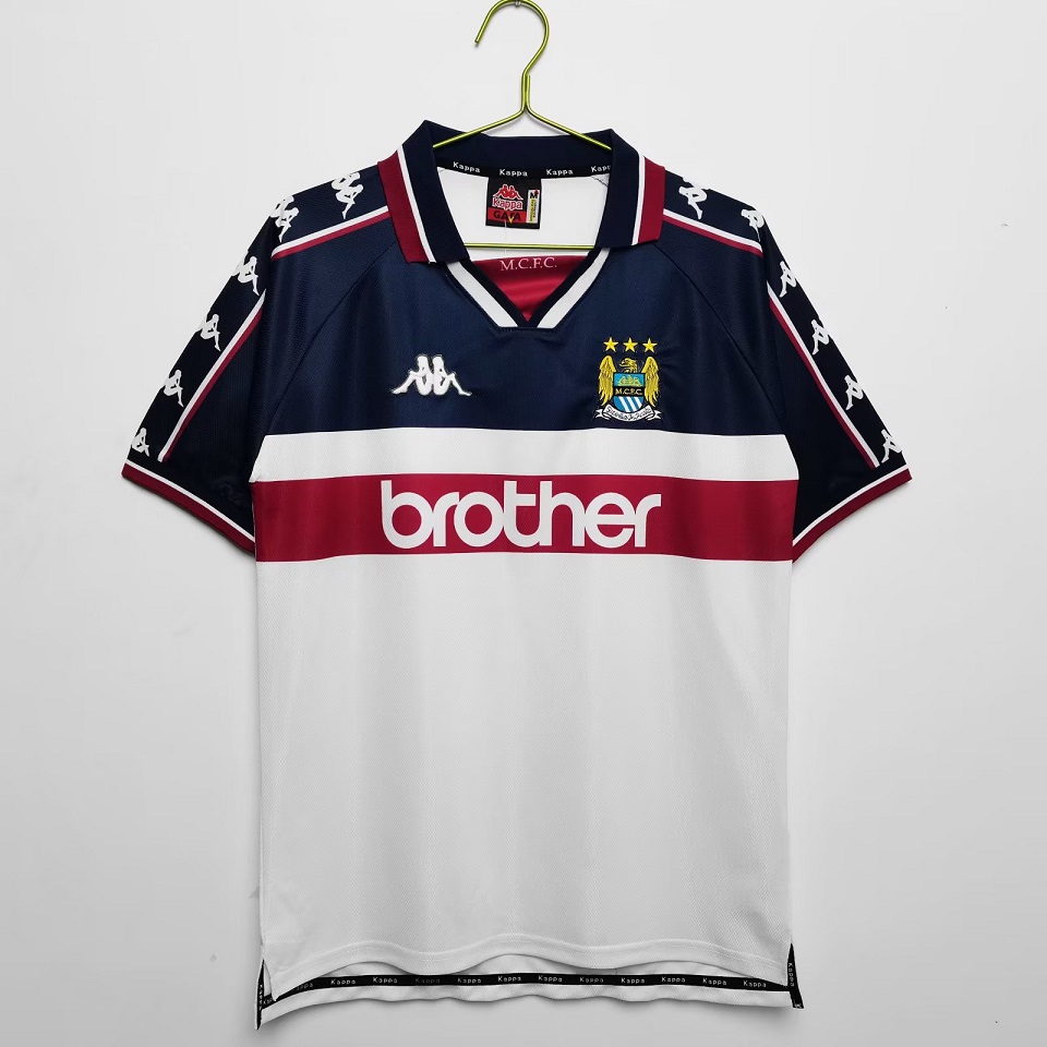 MANCHESTER CITY 97/89 RED /NAVY/ WHITE AWAY RETRO FOOTBALL SHIRT