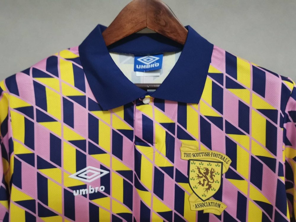 SCOTLAND 1991 YELLOW AND PINK AWAY RETRO FOOTBALL SHIRT