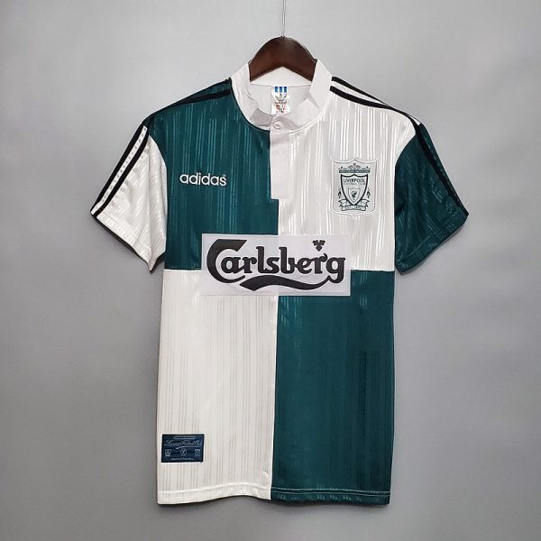LIVERPOOL 1995-1996 WHITE AND GREEN AWAY RETRO FOOTBALL SHIRT