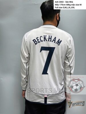 England Retro Jersey 2002 Long Sleeve Home Shirt Name Number Set #7 BECKHAM