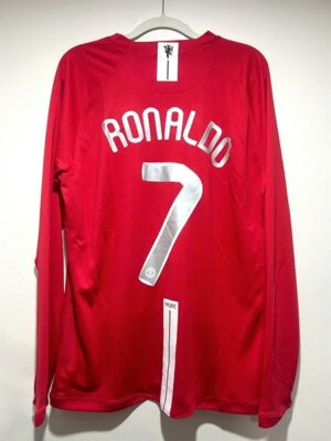 Manchester United Retro Jersey 2008 Long Sleeve Home Shirt Name Number Set #7 RONALDO