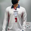 England Retro Jersey 1998 Long Sleeve Home Shirt Name Number Set #7 BECKHAM
