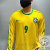 Brazil Retro Jersey 1998 Long Sleeve Home Shirt Name Number Set #9 RONALDO