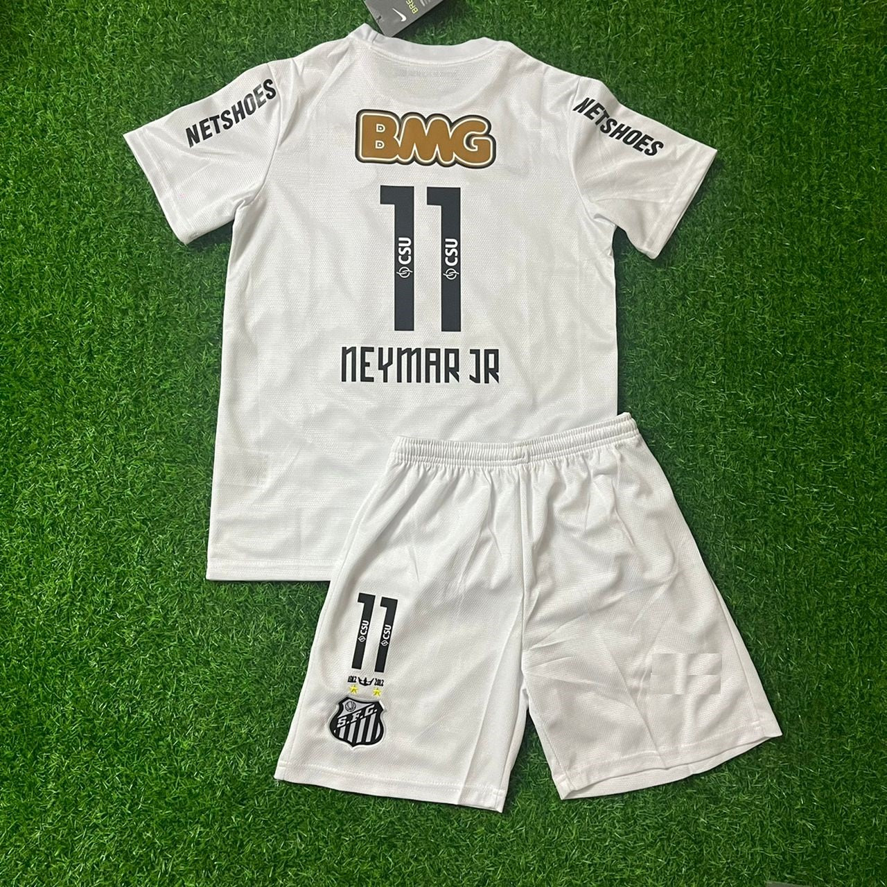 Neymar Jr Santos FC White Kid Children Set Retro Football Jersey Trikot